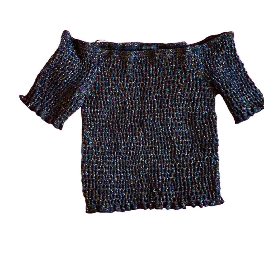 Urban outfitters multi colored off shoulder tube, top metallic threading size M